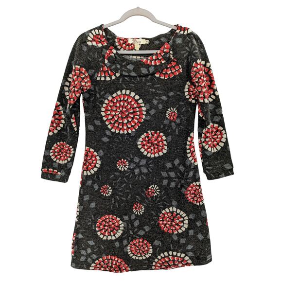 Aryeh by Anthropologie Floral Starburst Dress Small Red‎ Gray Retro Mod 60s Mini - Picture 1 of 13